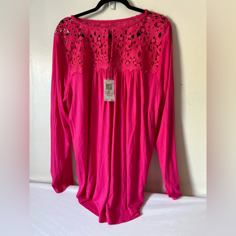 Philosophy 2x top  new with $68 tags, pink with crochet embellishment on the top
